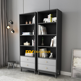 Tủ Sách 4 Tầng 2 Ngăn Kéo Nhỏ Gỗ MDF Tiện Lợi Màu Xám Bền Bỉ