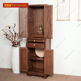 Tủ Thờ Phật Gỗ Óc Chó Kiểu Hộp Đứng Đơn Giản Cho Phòng Thờ Nhỏ
