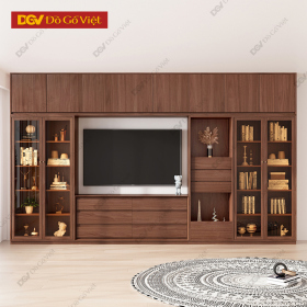 Tủ Trưng Bày Kết Hợp Kệ Tivi Gỗ Sồi Phối Cánh Kính Đẹp