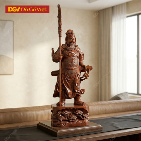 Tượng Phong Thủy Quan Công Chống Đao Gỗ Hương Đá Đẹp Chất